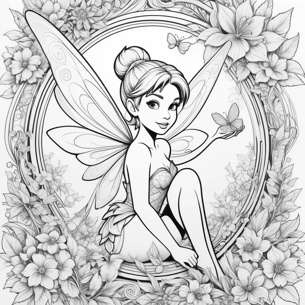 Black and white coloring pages of Tinkerbell