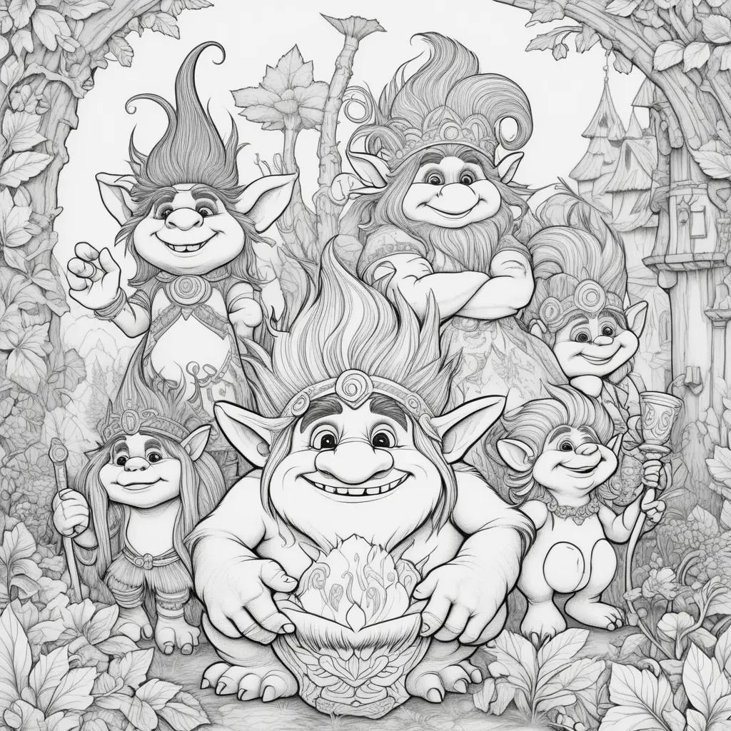 Black and white coloring pages of Trolls characters