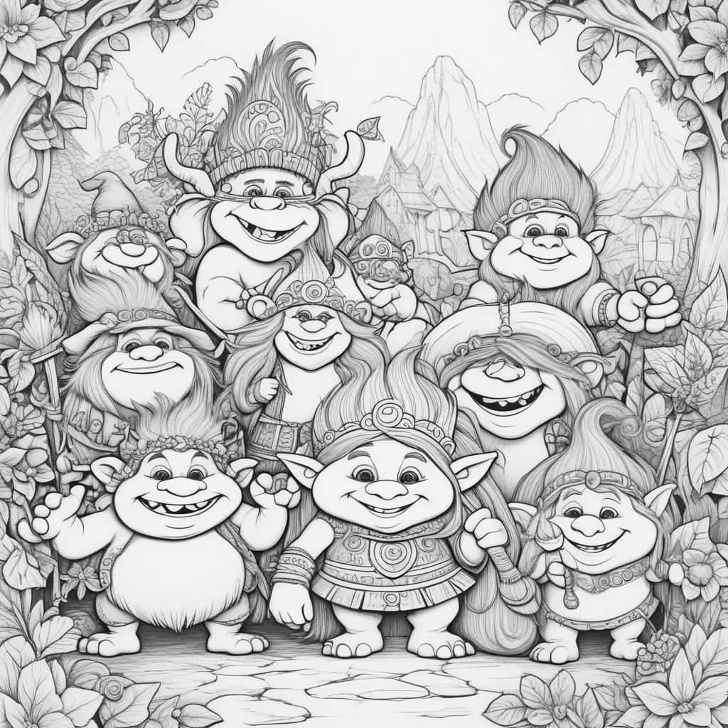 Black and white coloring pages of Trolls