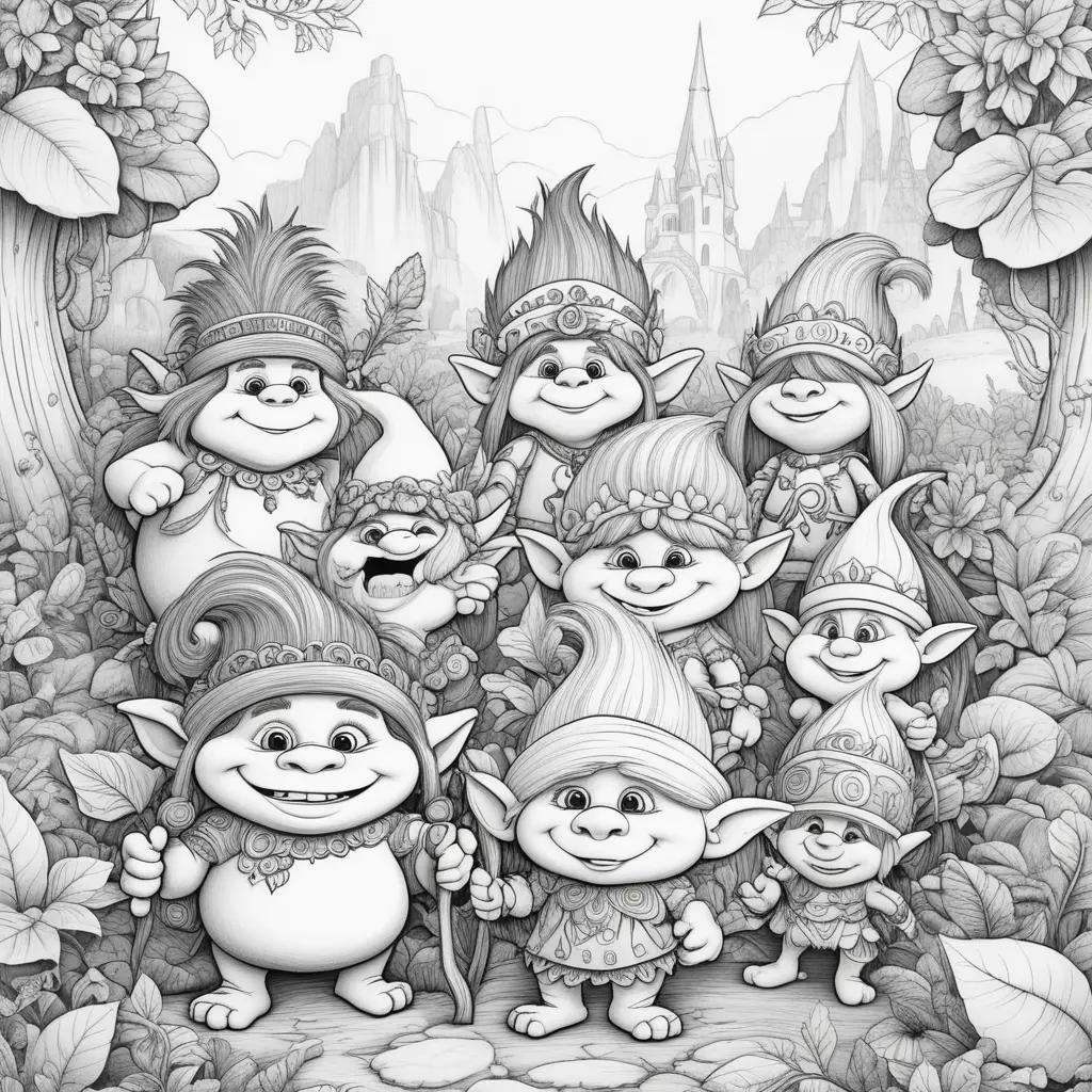 Black and white coloring pages of Trolls