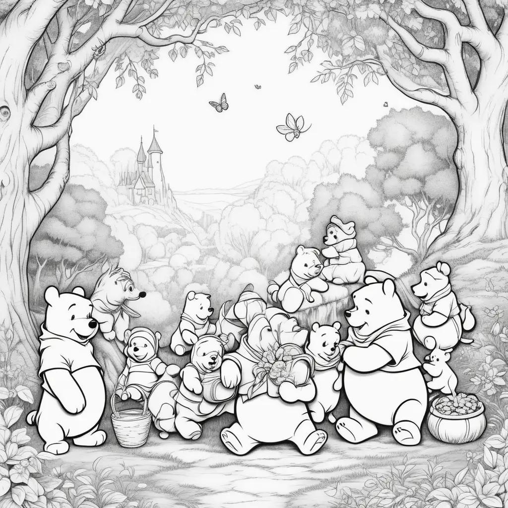 Black and white coloring pages of Winnie the Pooh characters