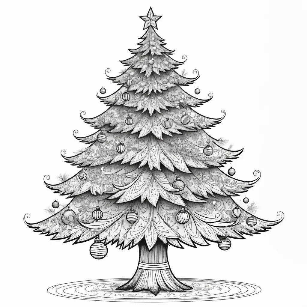 Black and white coloring pages of a Christmas tree