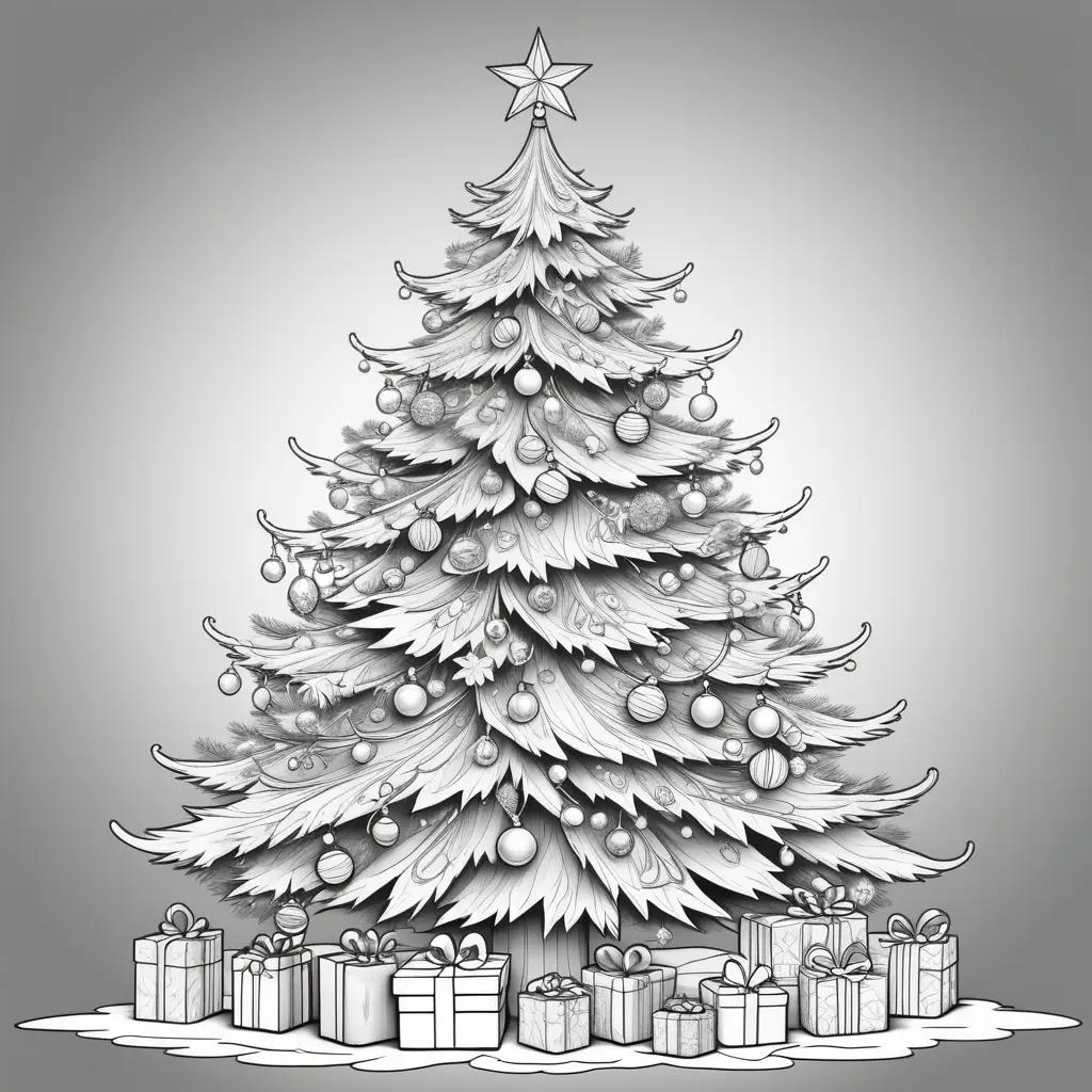 Black and white coloring pages of a Christmas tree