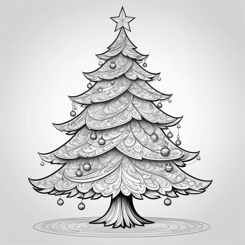 Black and white coloring pages of a Christmas tree