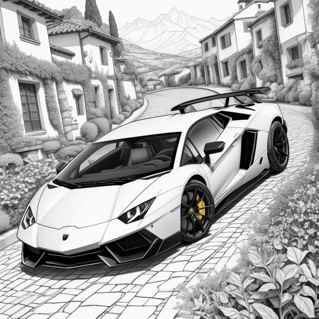 Black and white coloring pages of a Lamborghini