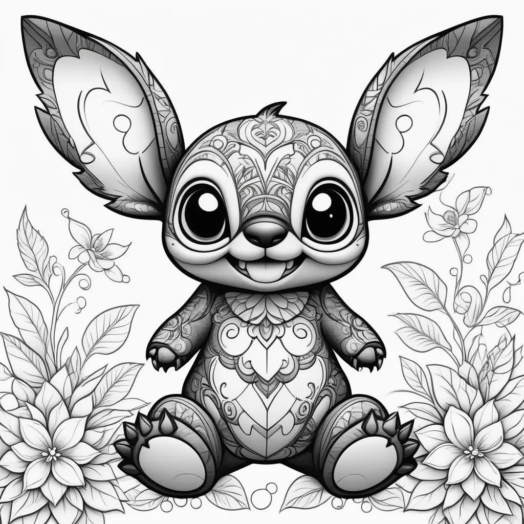 Black and white coloring pages of a Stitch stuffed animal