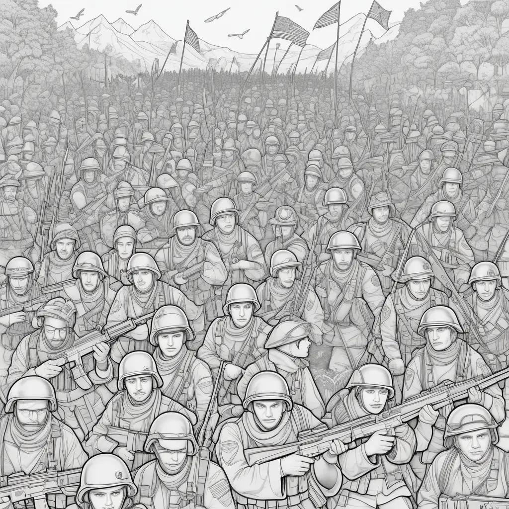 Black and white coloring pages of a army