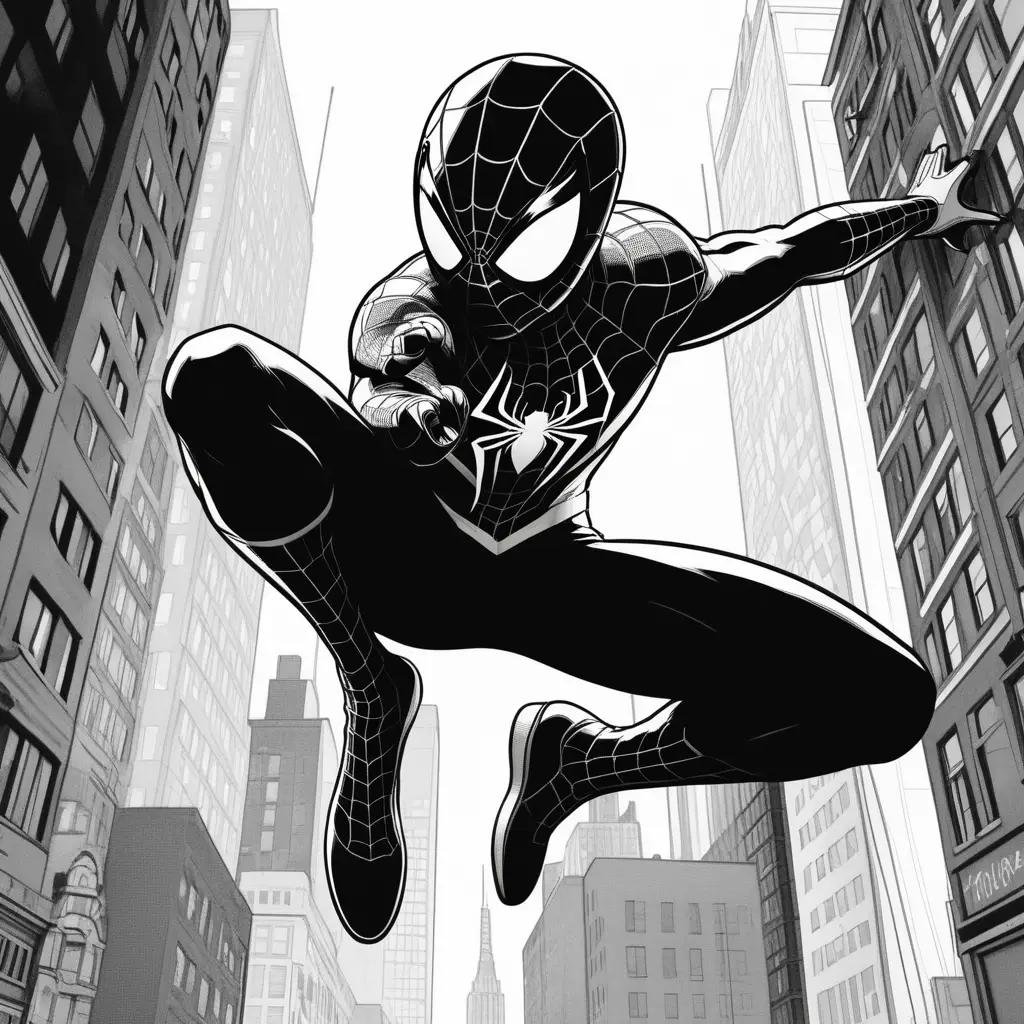 Black and white coloring pages of a black and white Spiderman