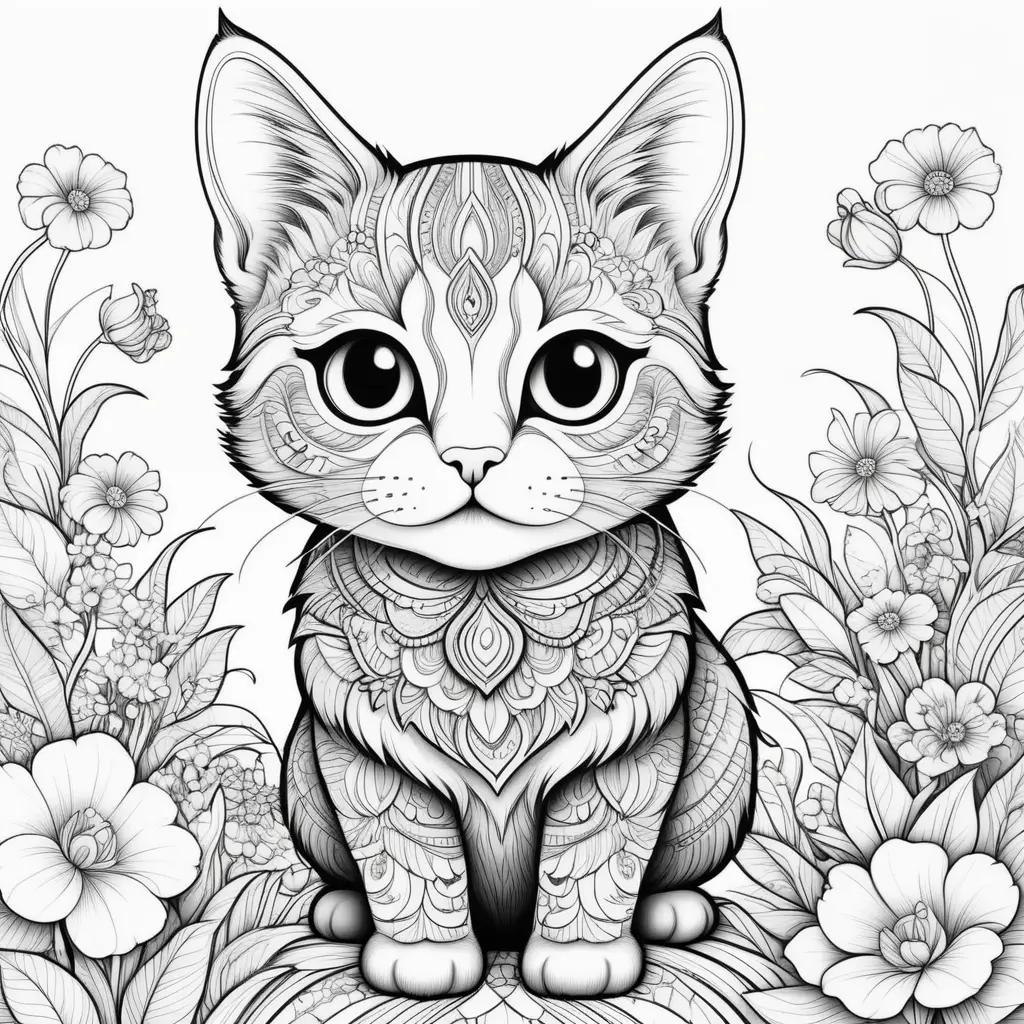 Black and white coloring pages of a cute cat