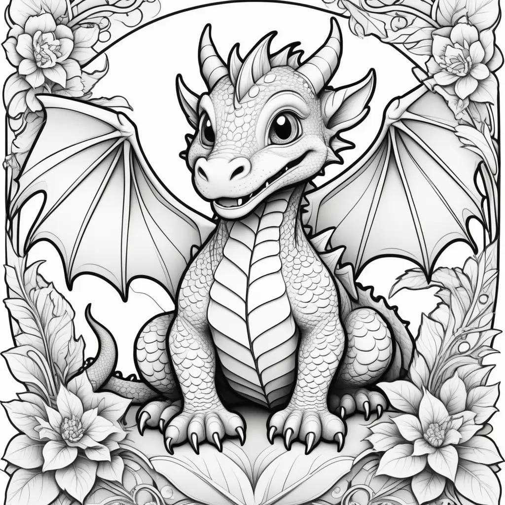 Black and white coloring pages of a cute dragon