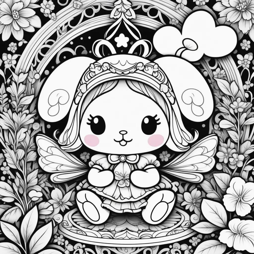 Black and white coloring pages of a cute fairy