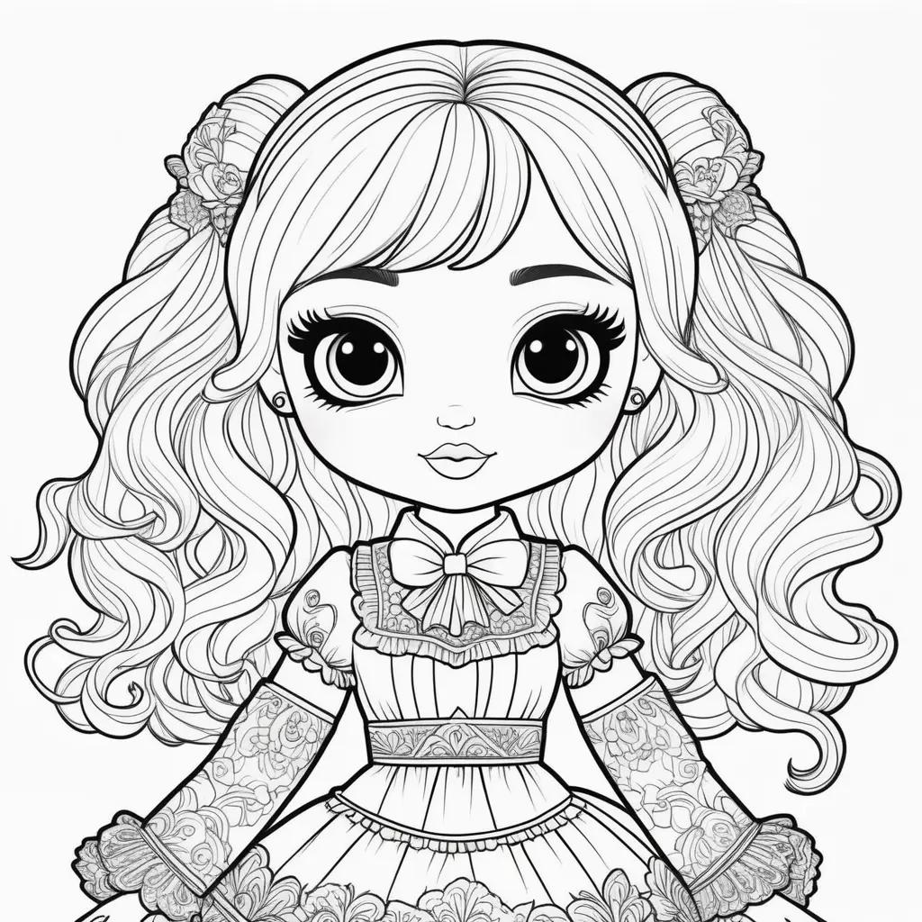 Black and white coloring pages of a cute lol doll