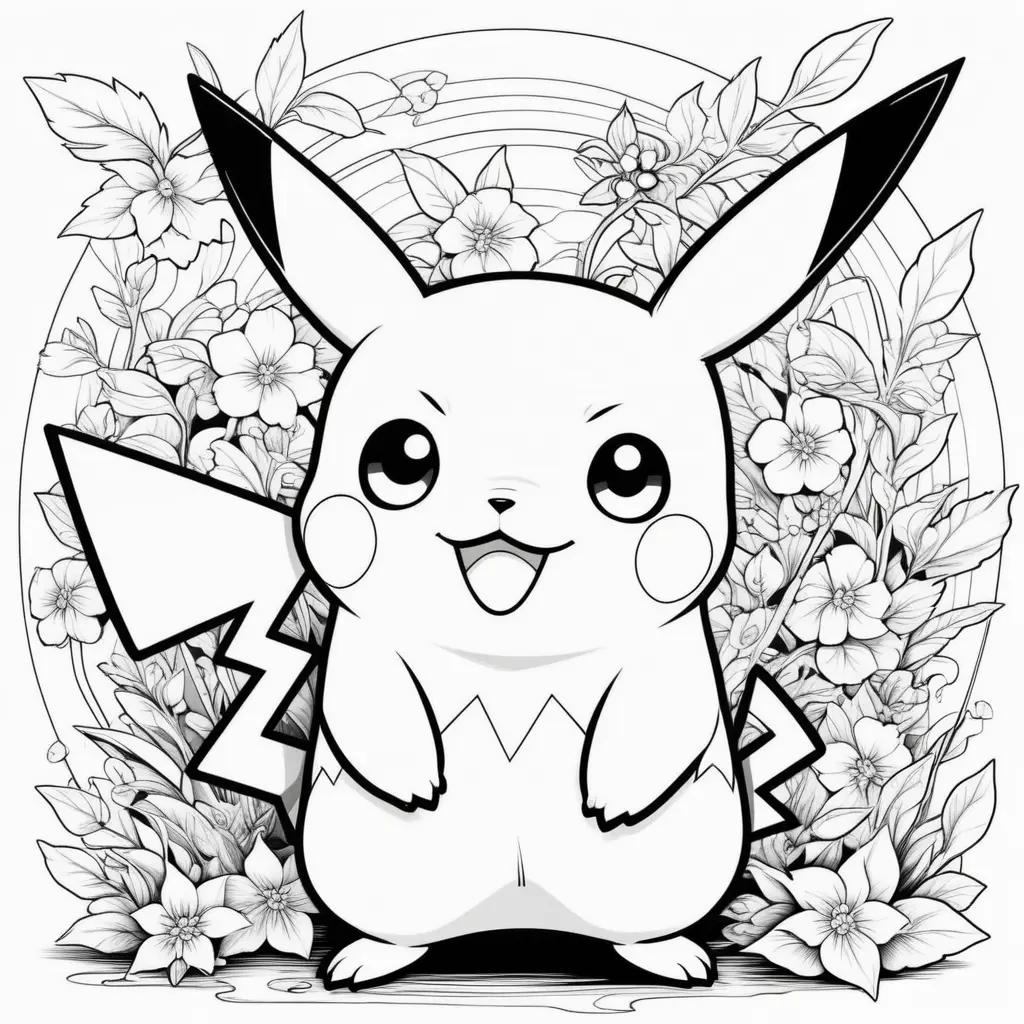 Black and white coloring pages of a cute pikachu