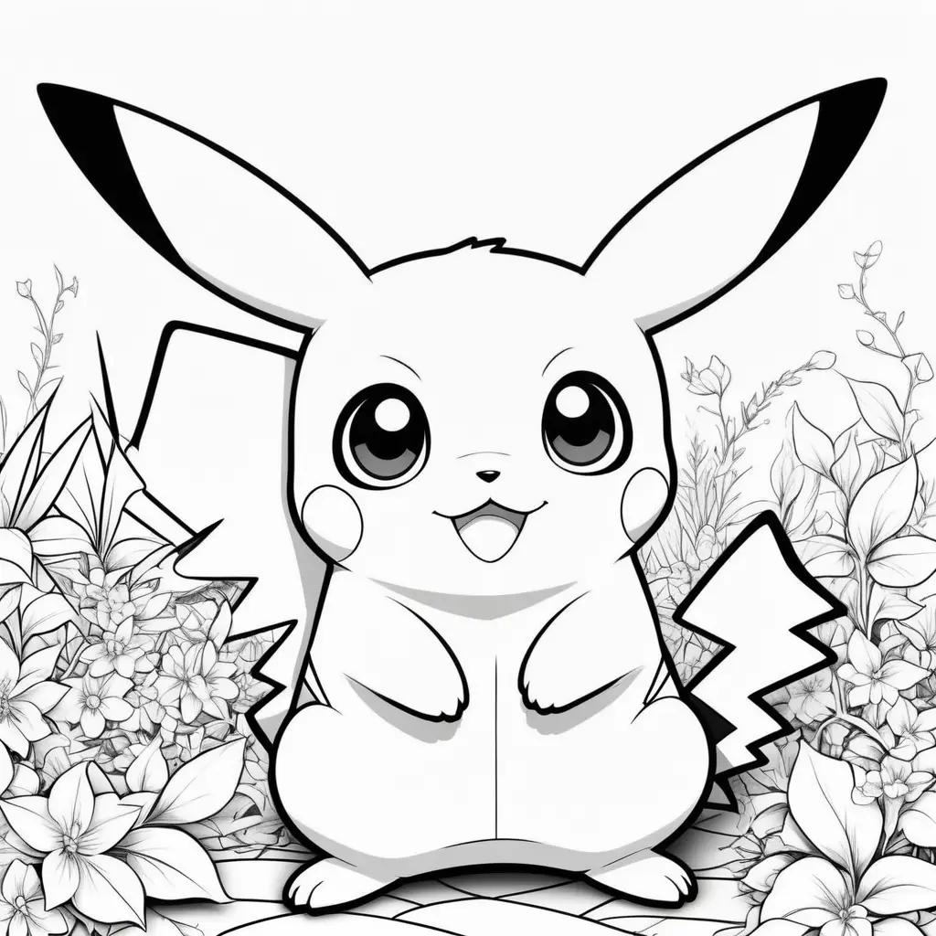 Black and white coloring pages of a cute pikachu