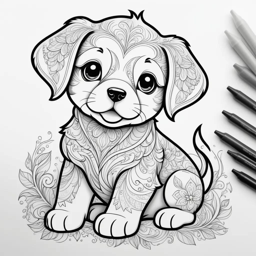 Black and white coloring pages of a cute puppy