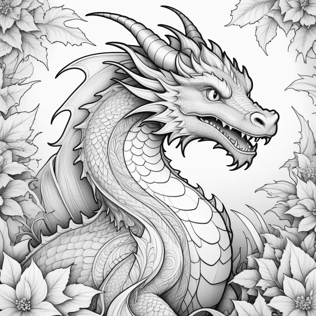 Black and white coloring pages of a dragon