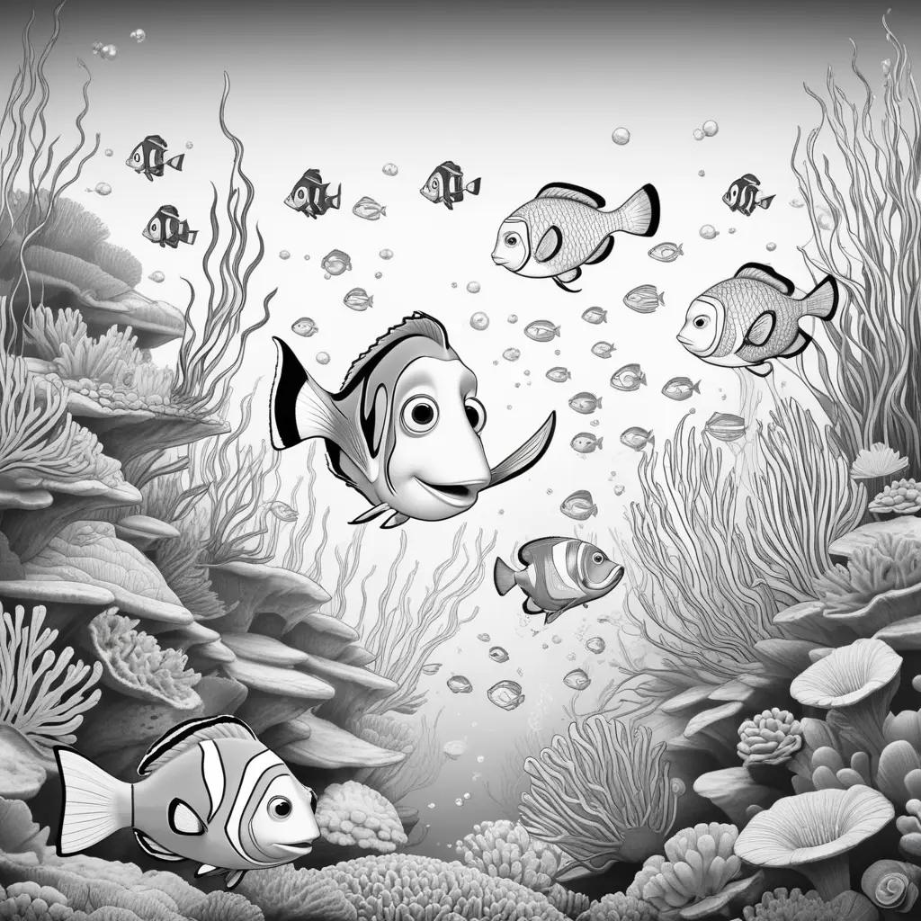 Black and white coloring pages of a fish in the ocean