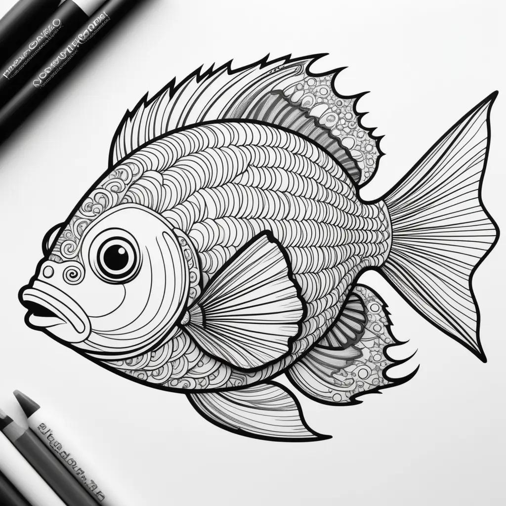 Black and white coloring pages of a fish with dots