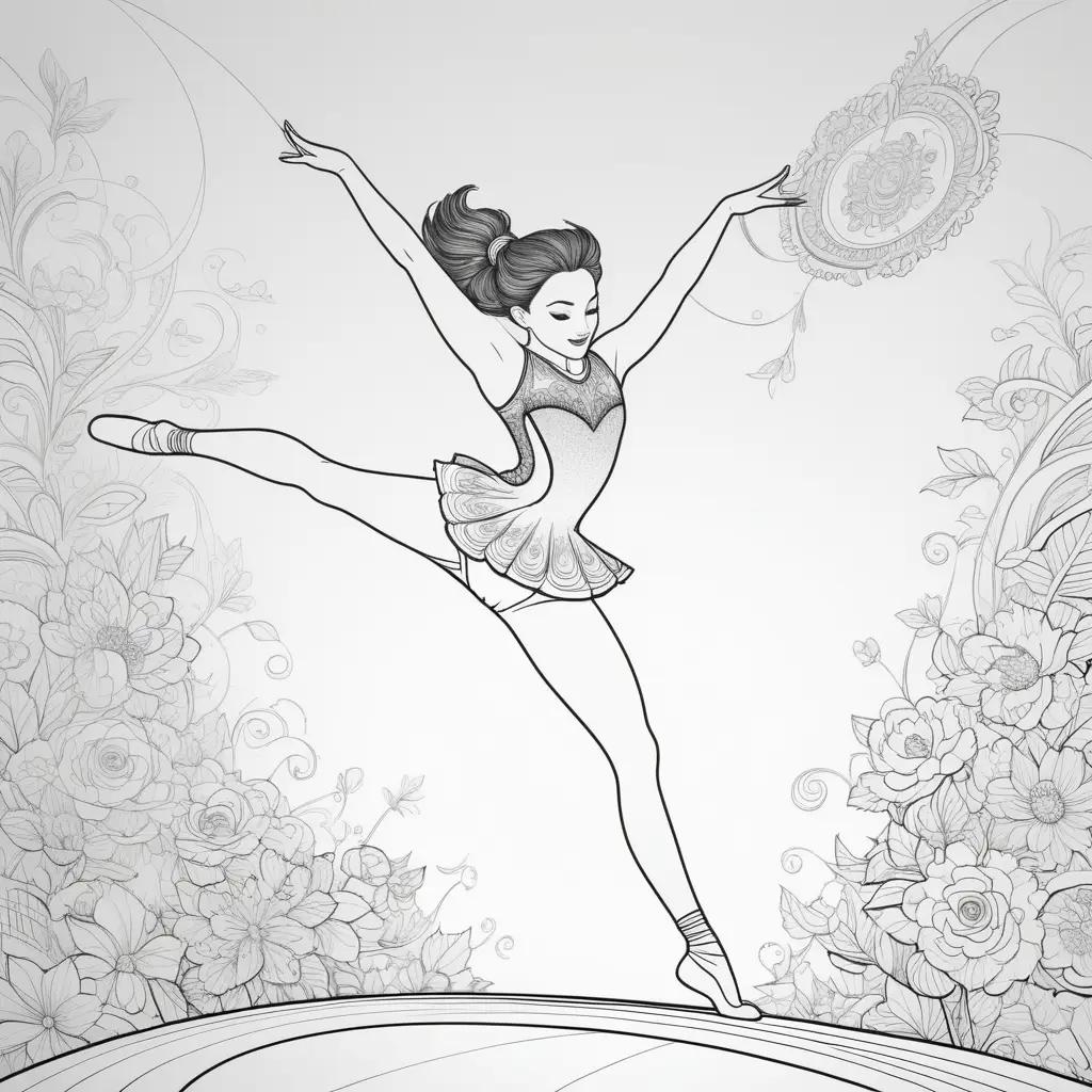 Black and white coloring pages of a gymnast