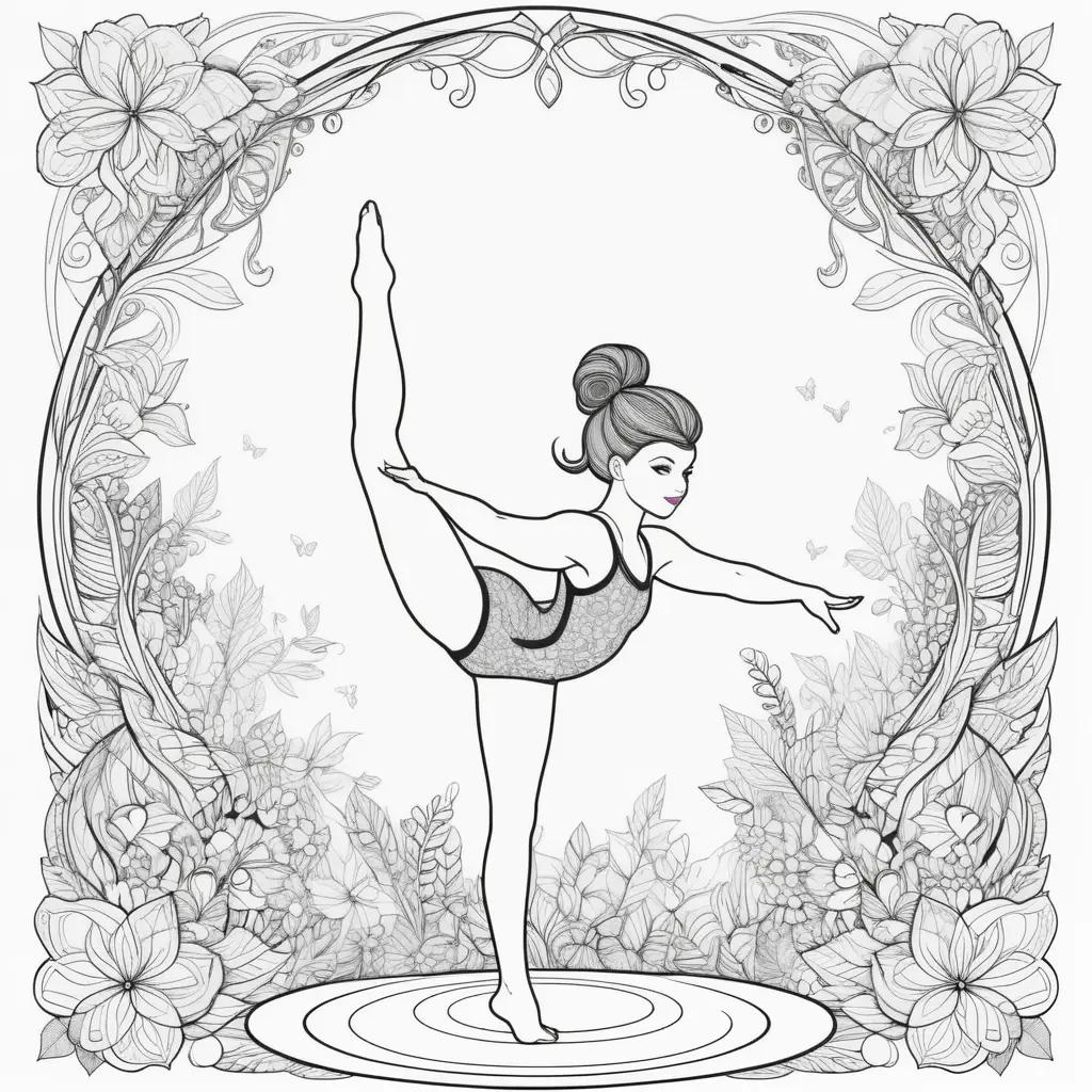 Black and white coloring pages of a gymnast