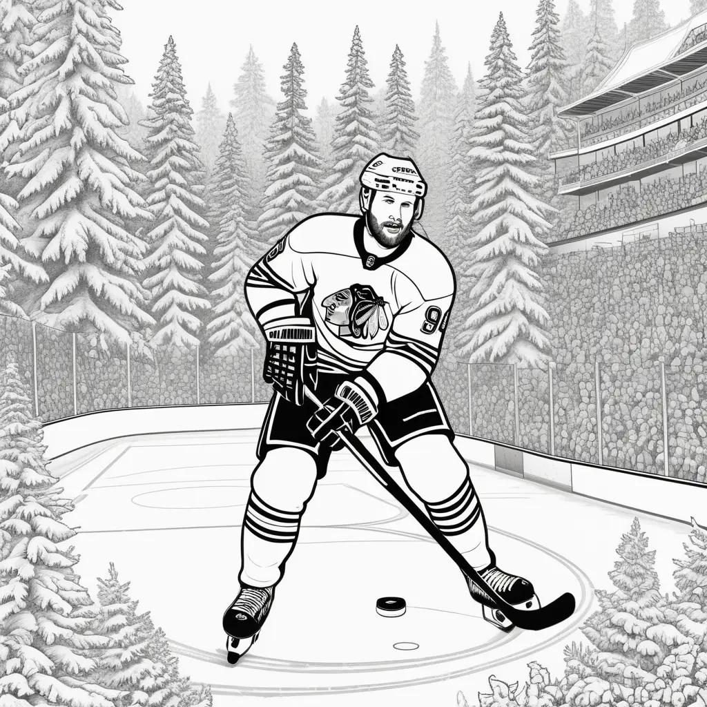 Black and white coloring pages of a hockey player