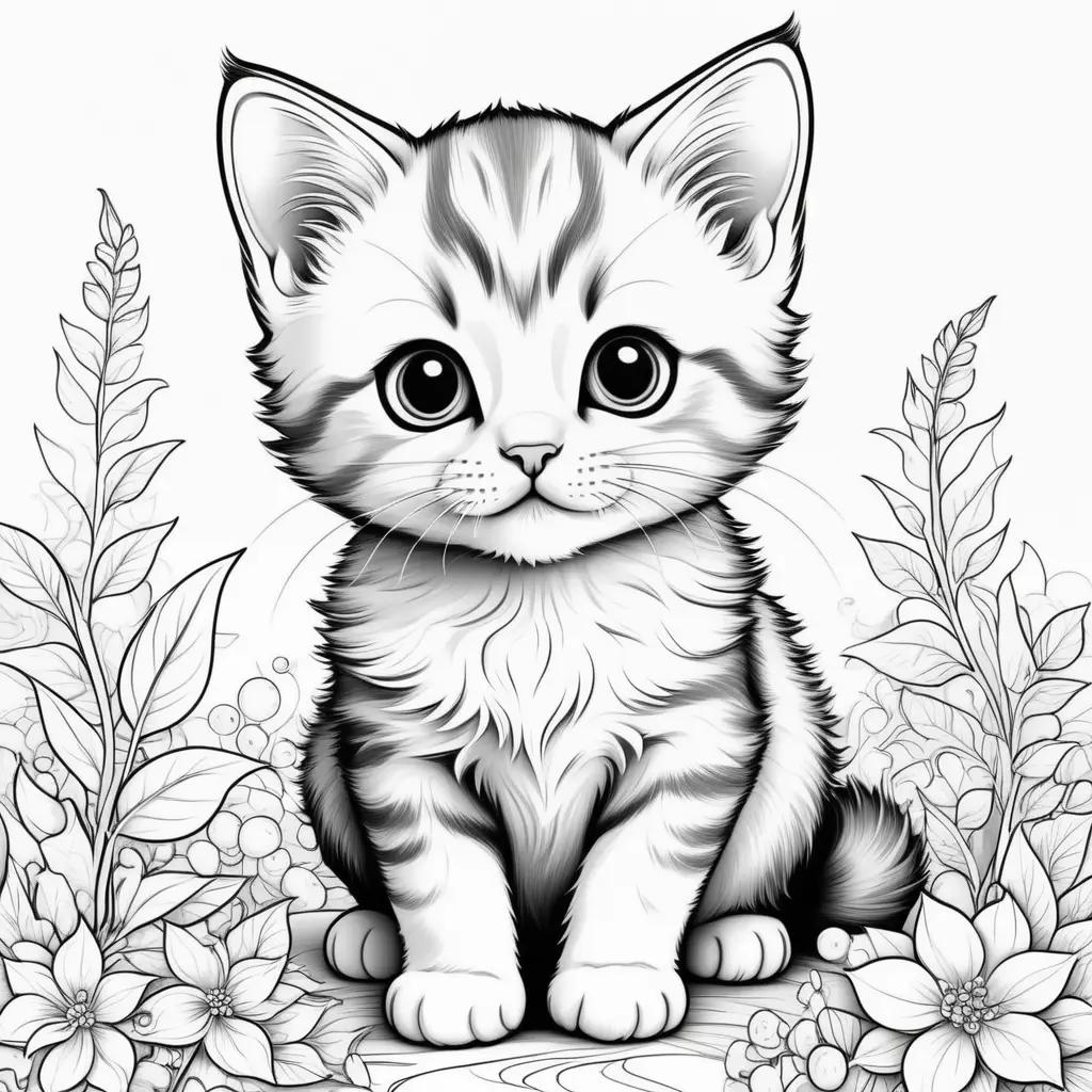 Black and white coloring pages of a kitten