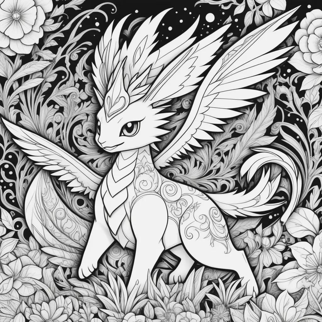 Black and white coloring pages of a legendary pokemon