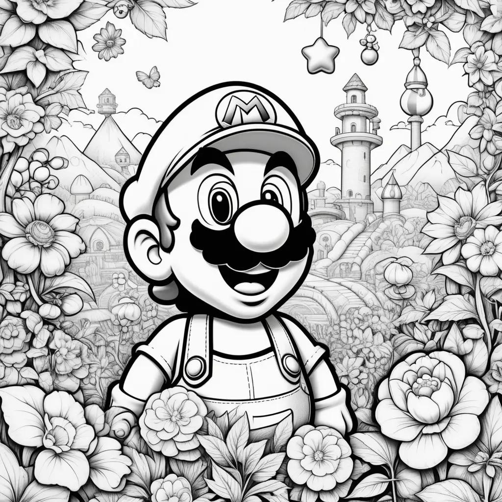 Black and white coloring pages of a mario character