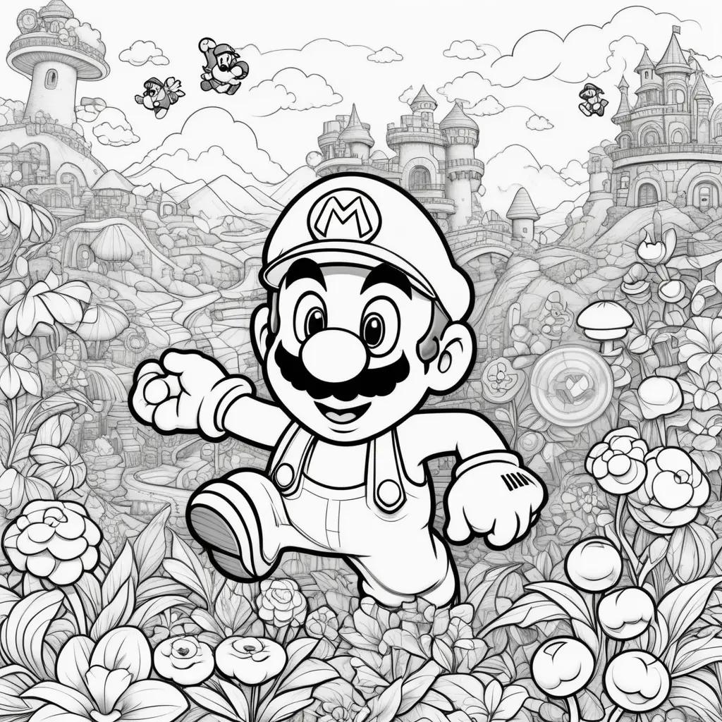 Black and white coloring pages of a mario character