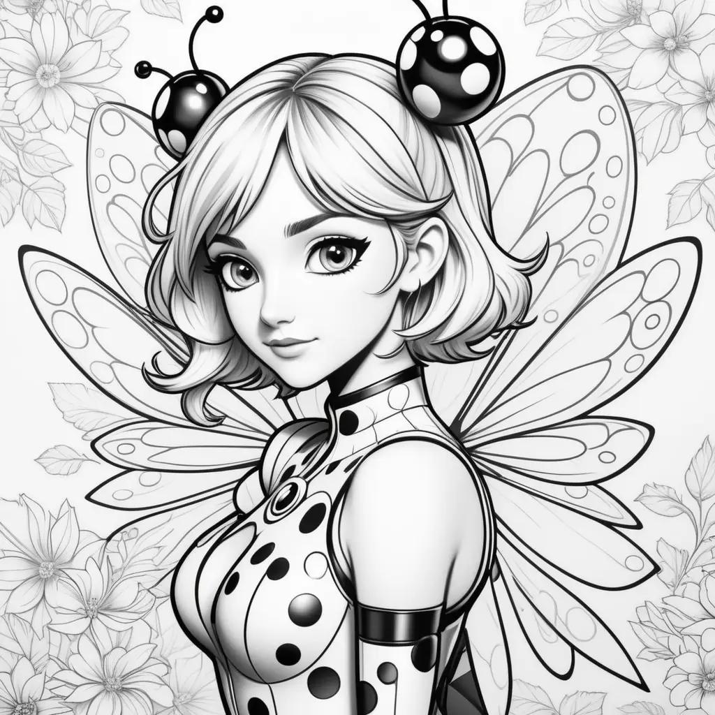 Black and white coloring pages of a miraculous ladybug