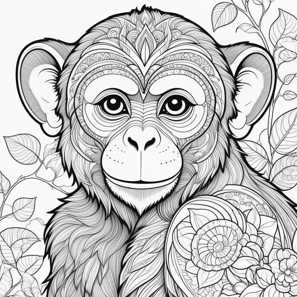 Black and white coloring pages of a monkey