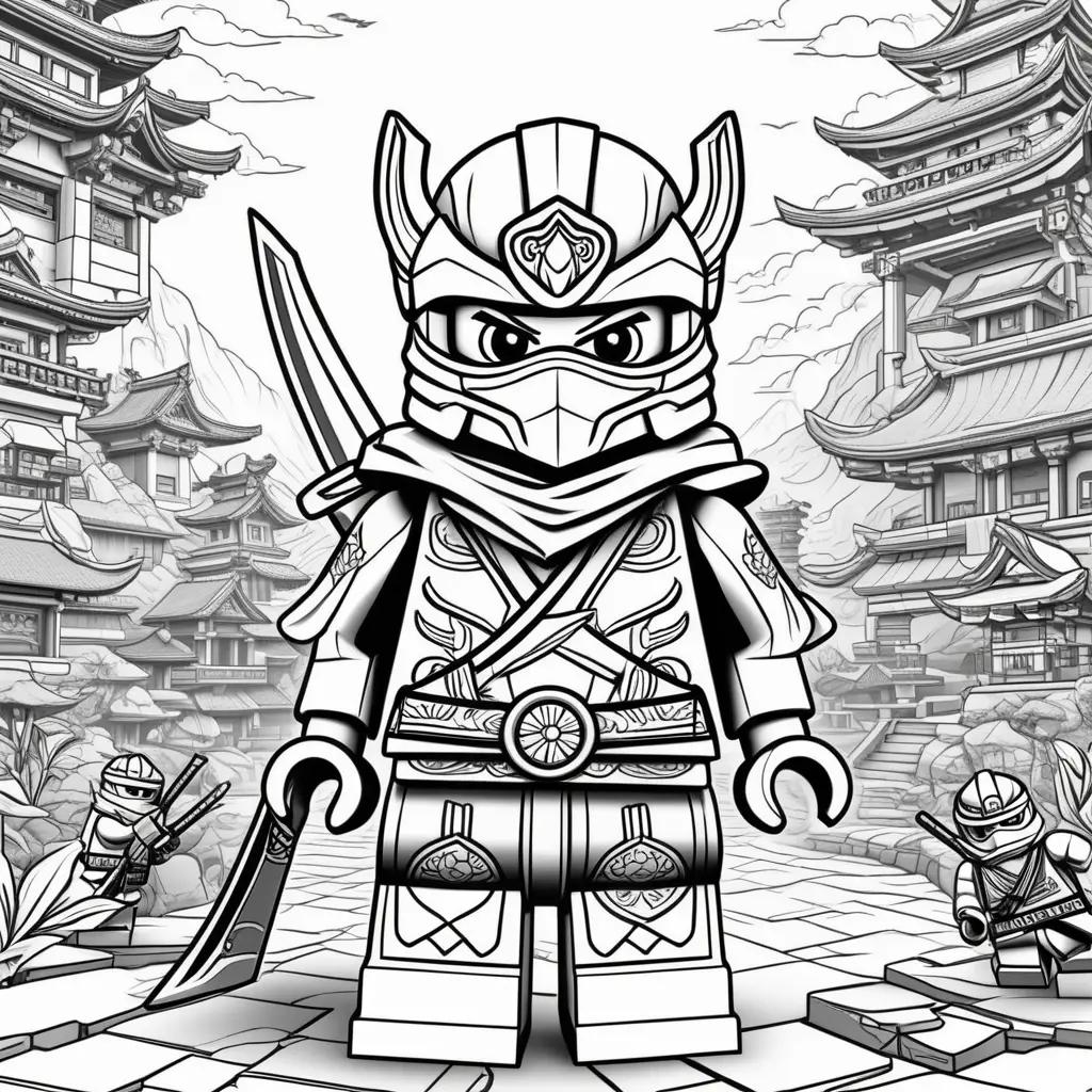 Black and white coloring pages of a ninja