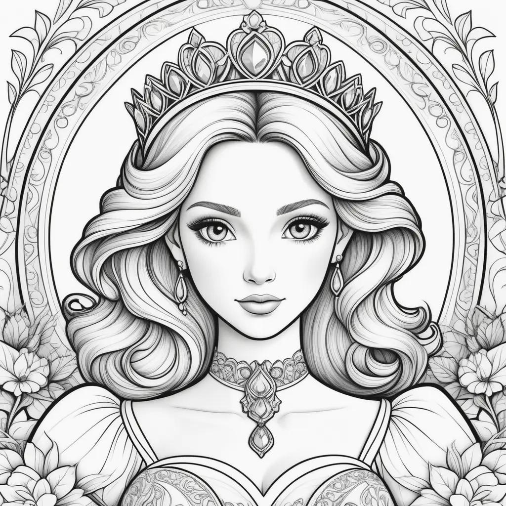 Black and white coloring pages of a princess