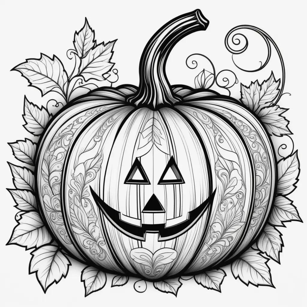 Black and white coloring pages of a pumpkin