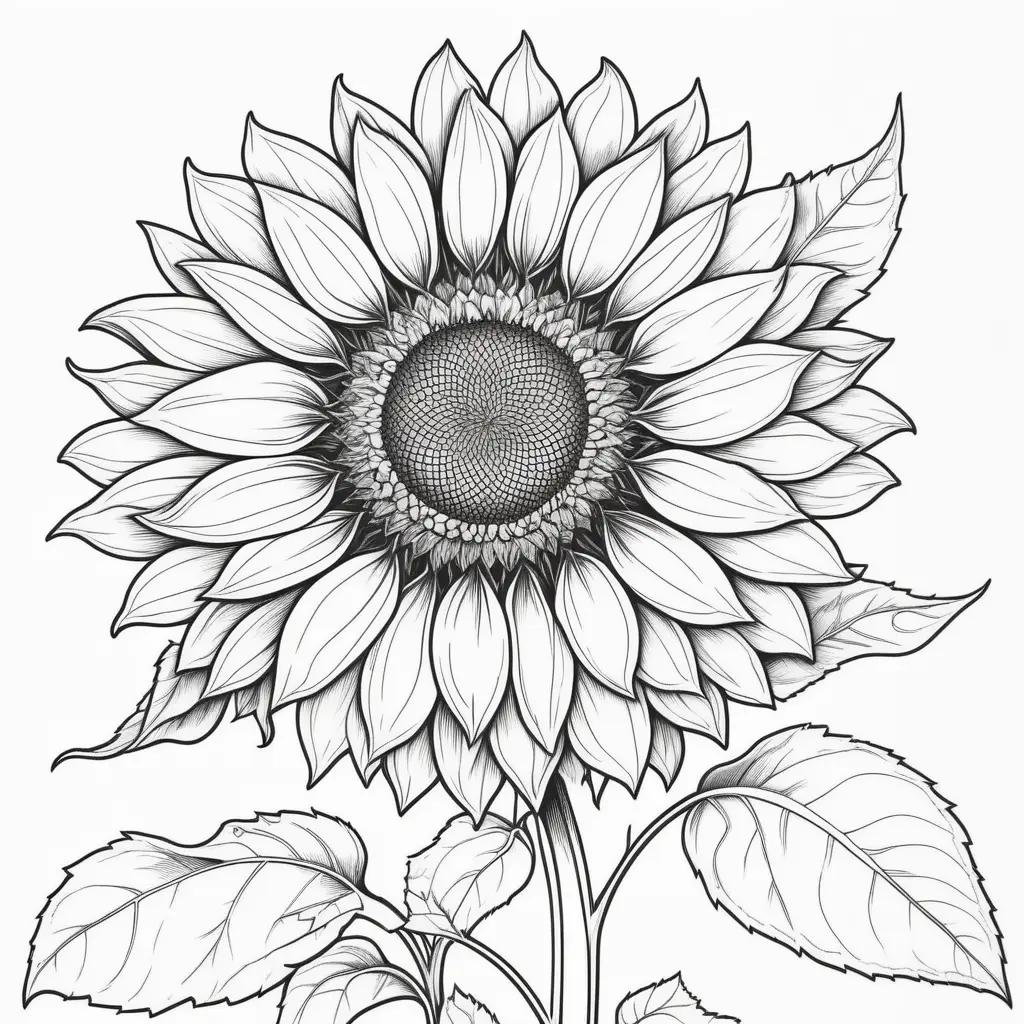 Black and white coloring pages of a sunflower