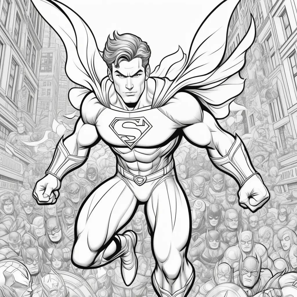 Black and white coloring pages of a superhero