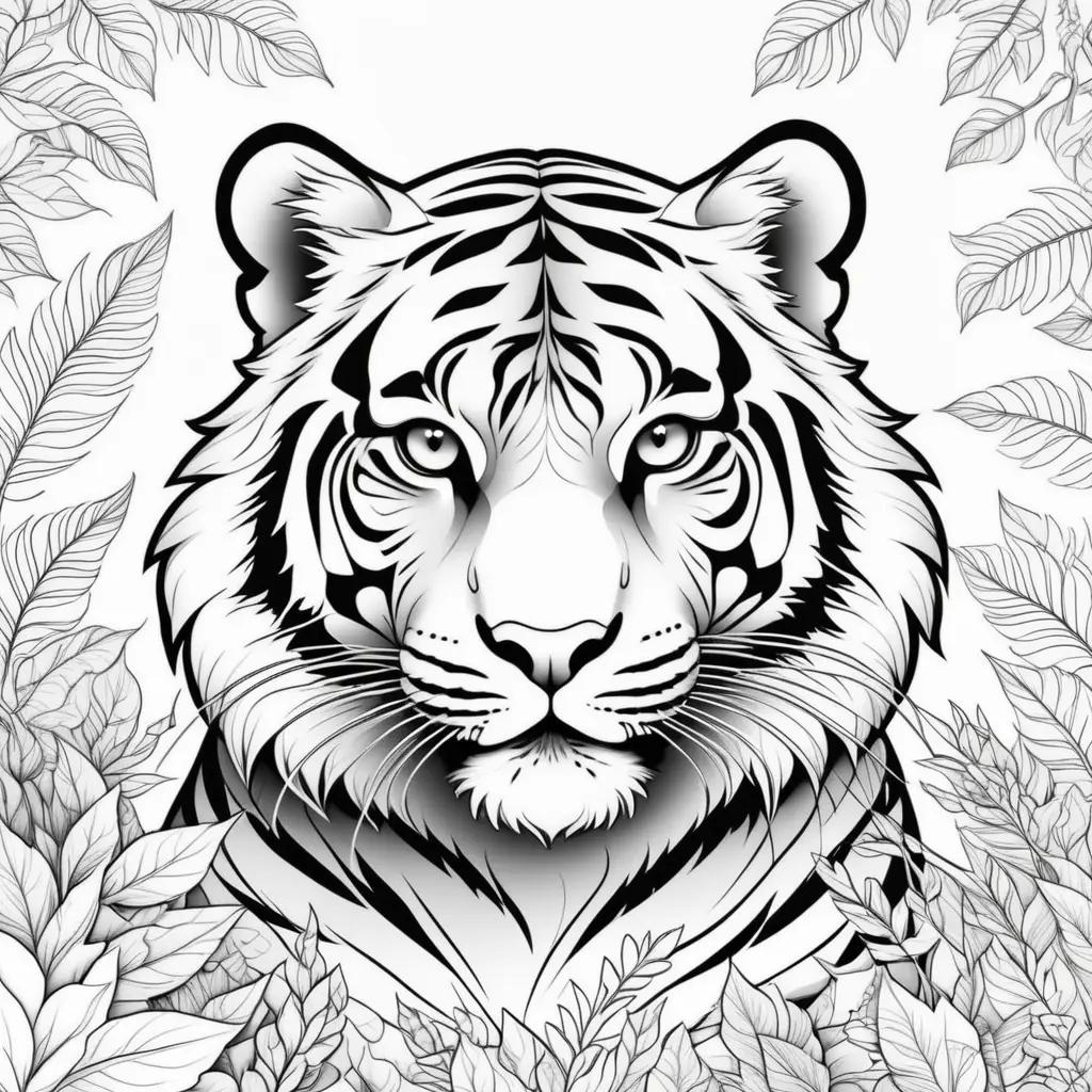 Black and white coloring pages of a tiger