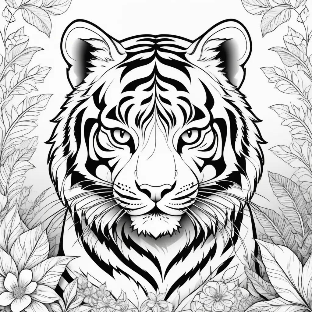 Black and white coloring pages of a tiger