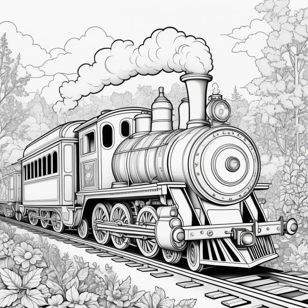 Black and white coloring pages of a train