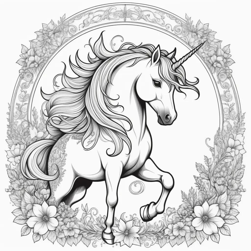 Black and white coloring pages of a unicorns head