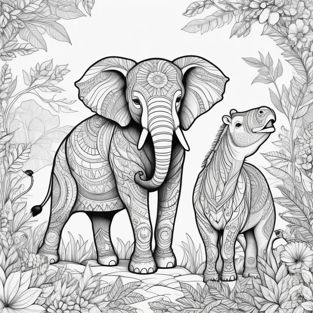 Black and white coloring pages of a zoo animal