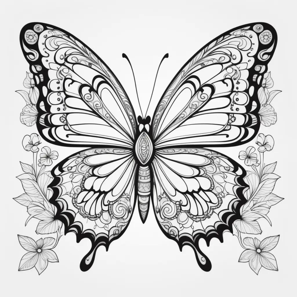 Black and white coloring pages of adult butterfly designs