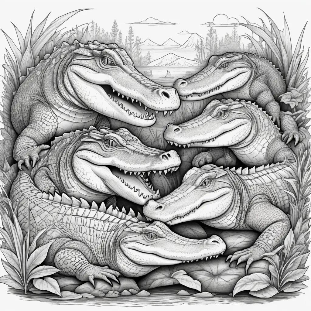 Black and white coloring pages of alligators