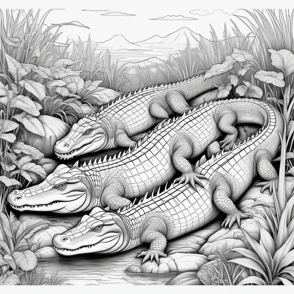 Black and white coloring pages of alligators