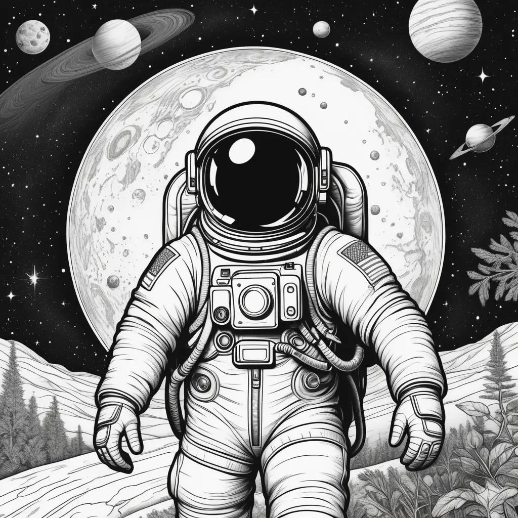 Black and white coloring pages of an astronaut