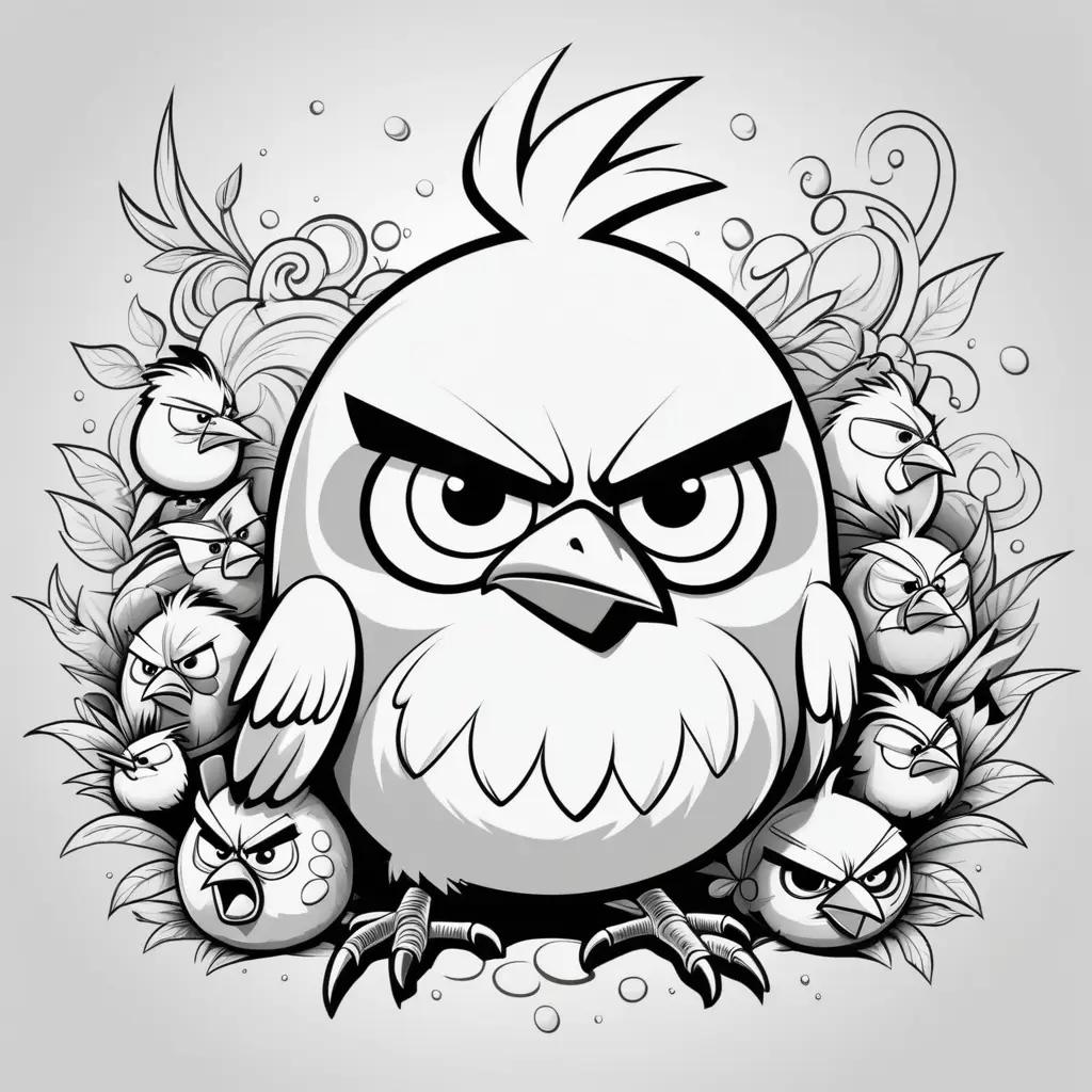 Black and white coloring pages of angry birds characters