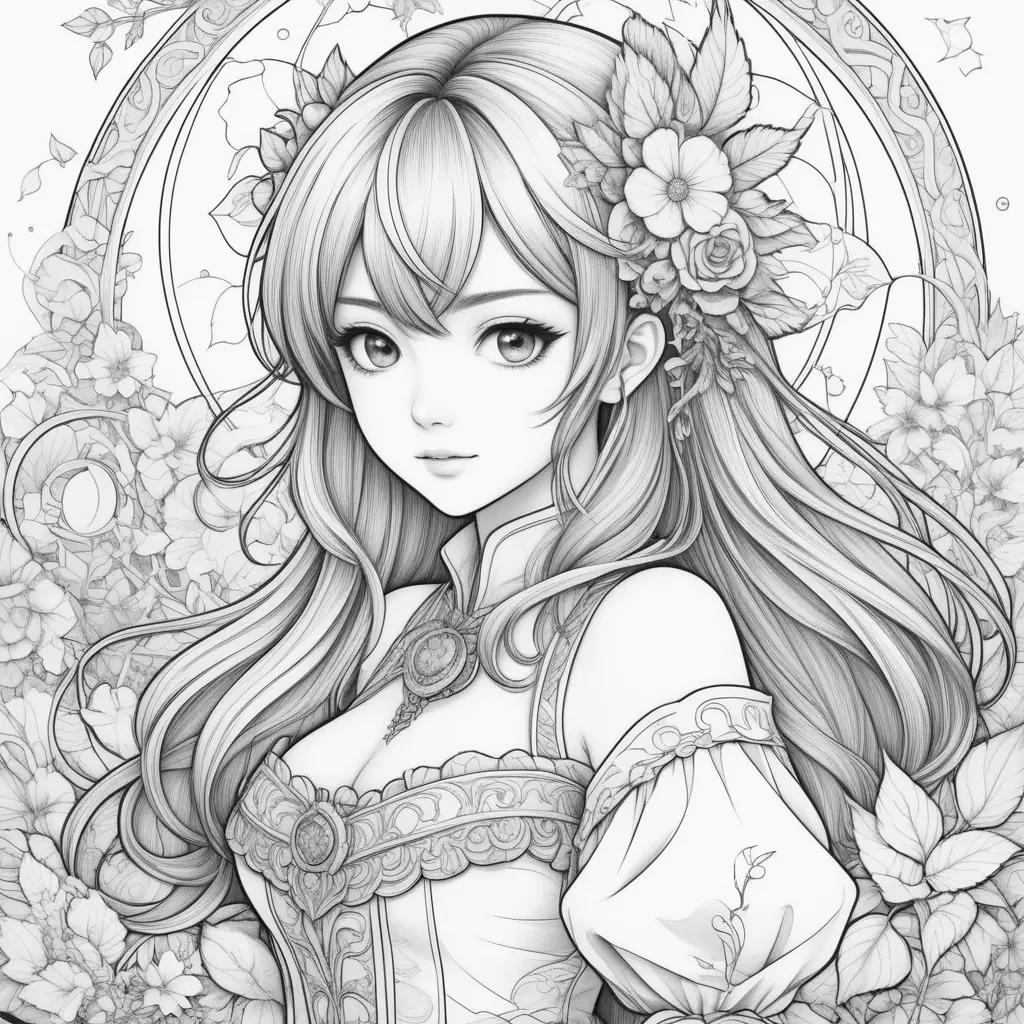 Black and white coloring pages of anime girl