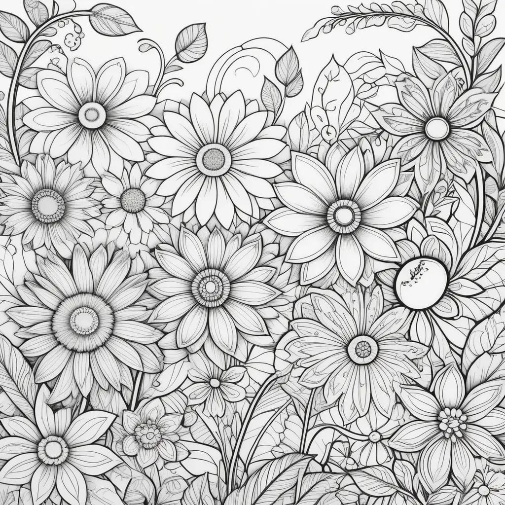 Black and white coloring pages of beautiful flowers