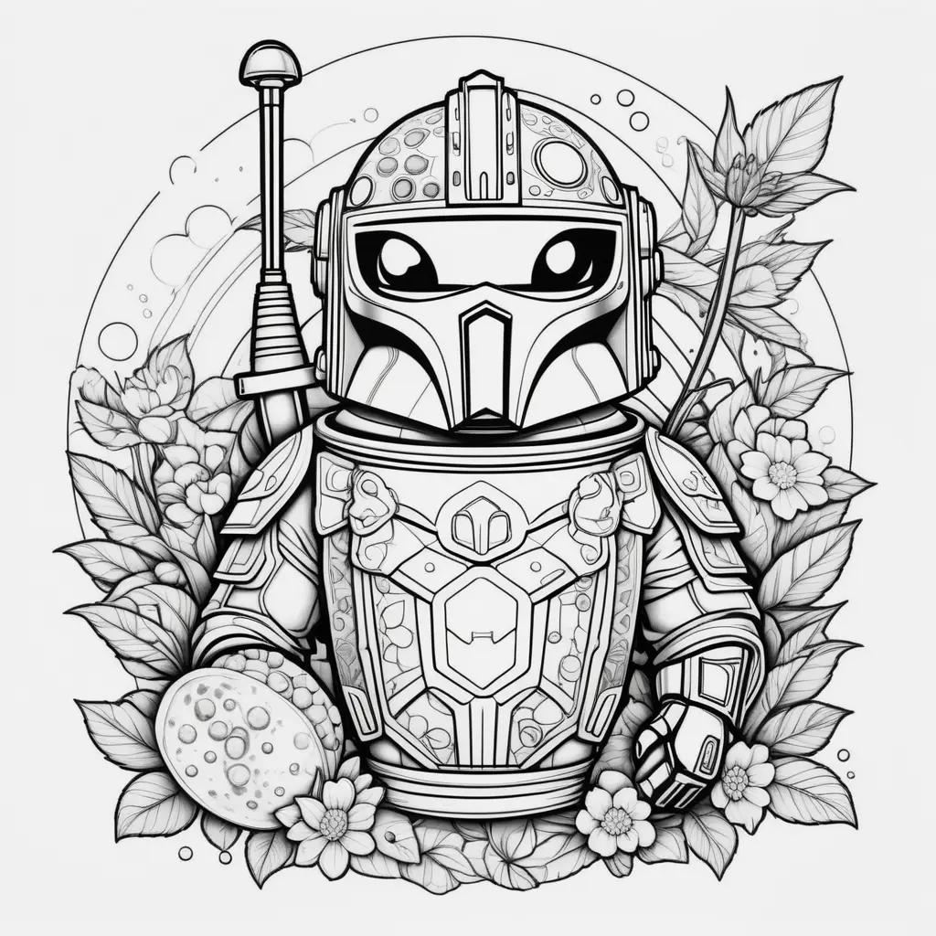 Black and white coloring pages of boba fett