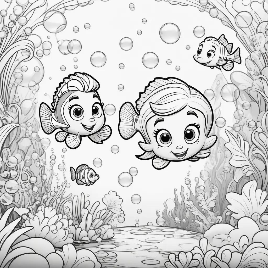 Black and white coloring pages of bubble guppies